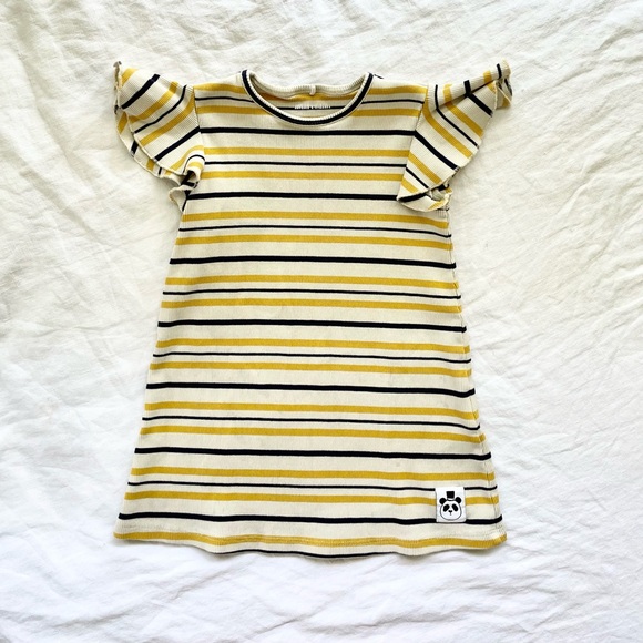 MINI RODINI | Stripe Ribbed Wing A-Line Girls Dress | Size 2-3 T - Picture 2 of 6